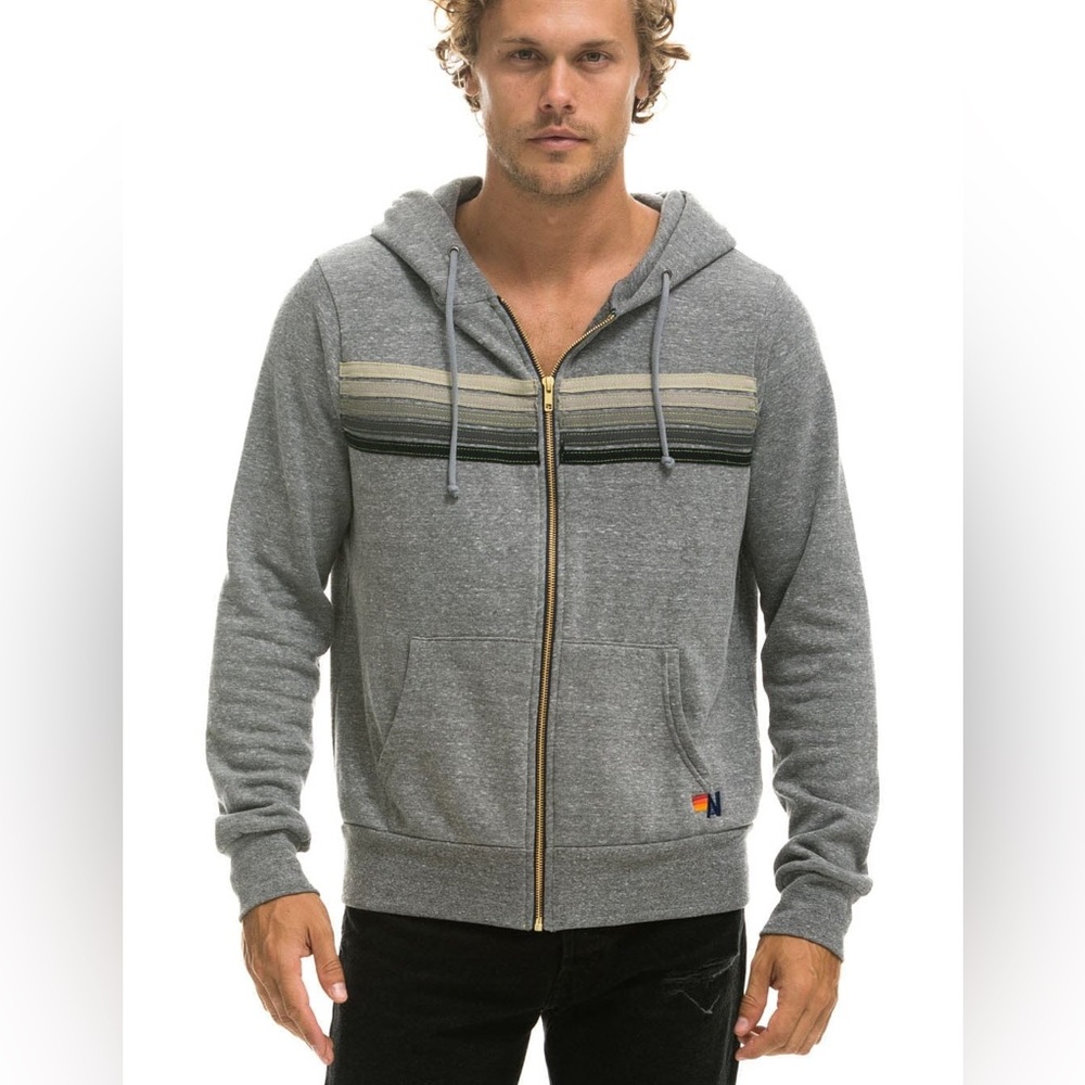 Aviator Nation Gray Black Stripe Hoodie XL
